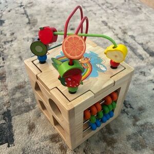 Wooden Activity Cube with Bead Maze
